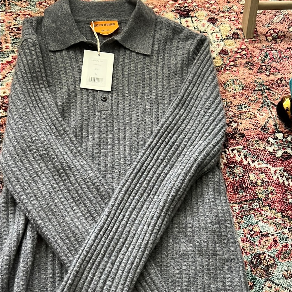 Guest in Residence Knitters women’s waffle polo size Medium grey with tags